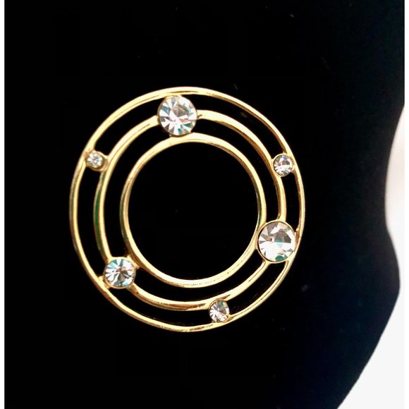 Vintage Monet Signed Mid Century Modern Rhinestone Circle Brooch - Picture 1 of 4